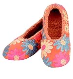 Snoozies Womens Sequin Daisy Ballerina Cozy Sherpa Non Skid Slipper Socks - Orange, Medium
