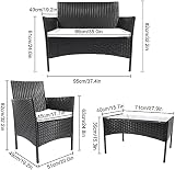 bigzzia Rattan Garden Furniture Set 4 Piece Patio Sofa Armchairs Table Black view 8