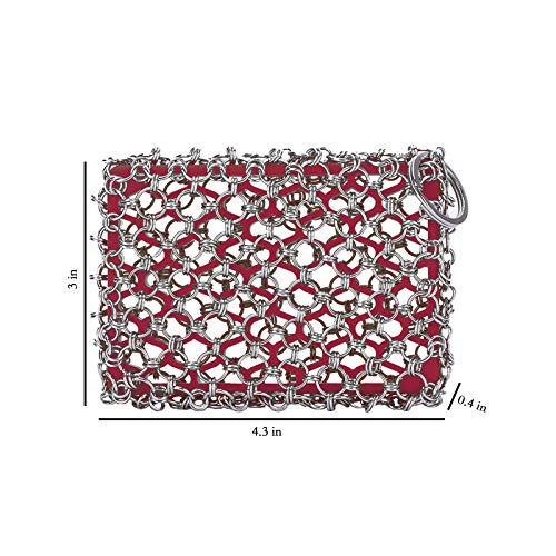 Cast Iron Skillet Cleaner Brush,Premium 316L Stainless Steel Chainmail Cleaning Scrubber Set with Silicone Insert,Kitchen Brush for Sink,Pot, Pan, Pre-Seasoned Pan,Dutch Ovens Waffle Pans Scraper