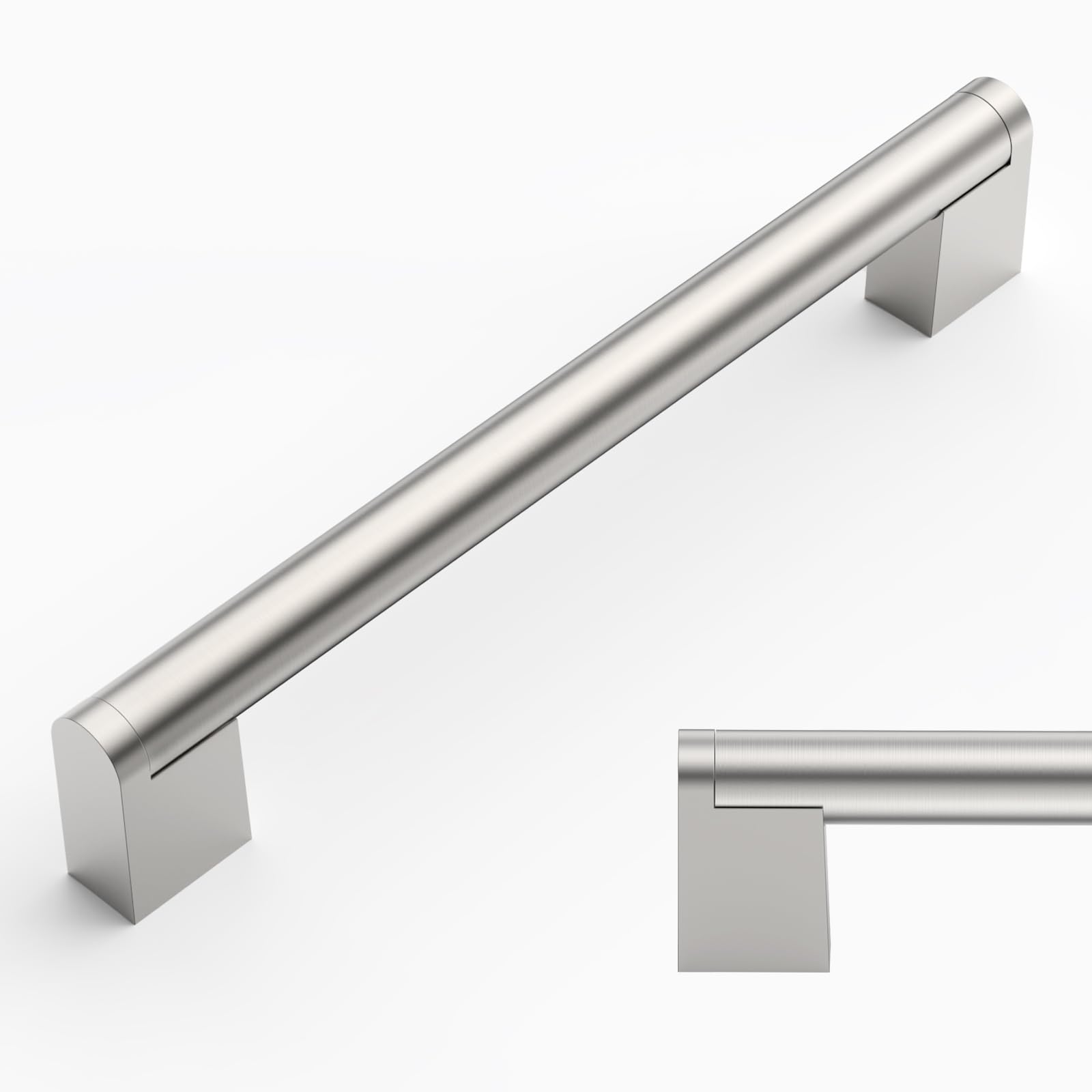 Amerdeco Pack of 10 Modern Brushed Nickel Stainless Steel Furniture Handles, 160 mm Hole Distance, Cabinet, Cupboard, Drawer, Wardrobe