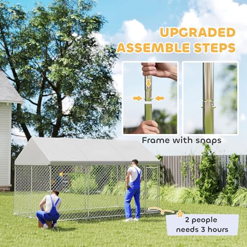 PawHut Large Dog Kennel, 13.1' x 7.5' x 7.8' Walk-in Heavy-Duty | Galvanized Steel Dog Run Chain Link, Safety Latch, Waterproof UV-Resistant Cover, Backyard Farm, Outdoor