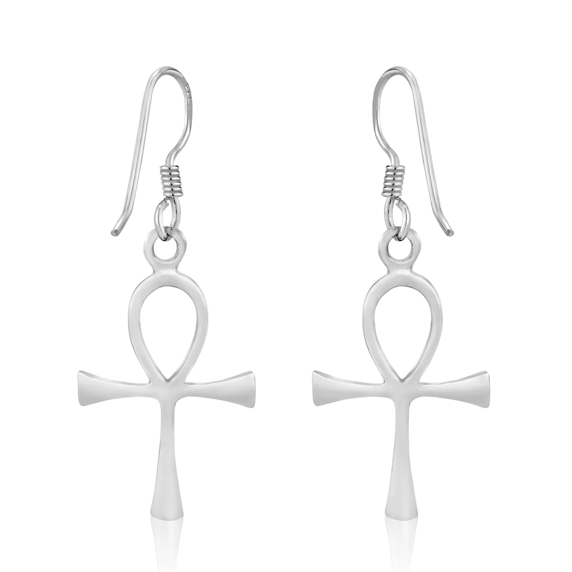 Egyptian Ankh Symbol of Life Cross .925 Sterling Silver Dangle Earrings | Sterling Silver Earrings | Dangle Earrings For Women