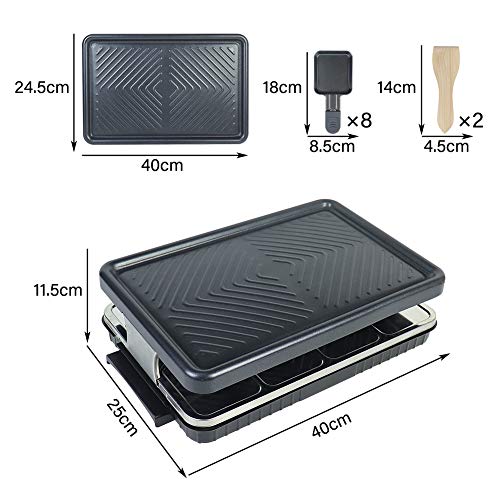 Raclette 8 Personen - Antihaft-Beschichtung Raclette Grill Elektrisch mit 8 Mini Raclette Pfännchen 2 Holzspatel… – Bild 6