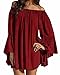 ZANZEA Women's Sexy Off Shoulder Chiffon Lace Ruffle Sleeve Blouse Mini Dress Summer Beach Cover Up Sundress Wine Red M