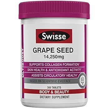 Swisse Ultiboost Grape Seed Supplement | Promotes Skin Health & Collagen Production | Improves Circulation & Potent Antioxidant & Vitamin C | 300 Tablets