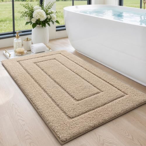 DEXI Badematte rutschfeste, weicher Mikrofaser, Beige, 60 x 110 cm