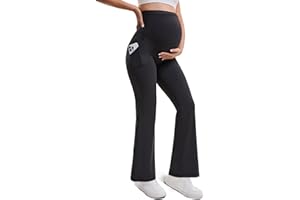 Fayefay Women Maternity Flare Leggings with Pockets Over The Belly, Buttery Soft Pregnancy Workout Yoga Pants