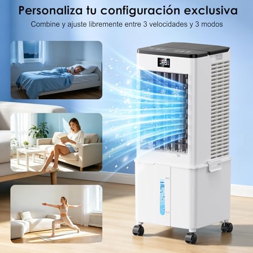 10L Portable Air Conditioner, 4 in 1 Air Cooler Fan with 4 Modes and 3 Speeds, 12H Timer, Integrated Wheels, Mobile Air Conditioner for Home (Graphite Black)
