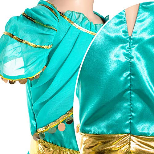 Joy Join Princess Jasmine Costume Outfit for Toddle Girls Birthday Halloween Party with Gloves,Crown,Wand Accessories 4t 5t