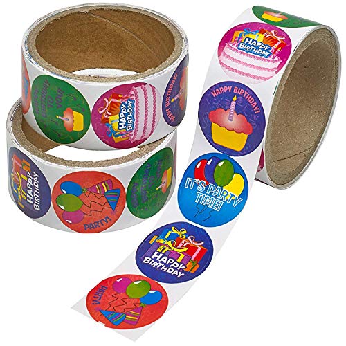 Kicko Birthday Sticker Rolls - 3 Pack - 100 Stickers per Roll Totalling 300 Stickers - Birthday Greeting Decals for Novelty Toys, Party Favors, Bag Stuffers, Party Decorations, Arts and Crafts
