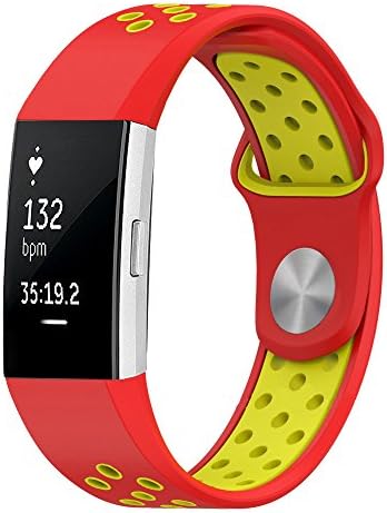Replacement Bands for Fitbit Charge 2, Soft Silicone Adjustable Fashion Replacement Sport Strap Bands for Fitbit Charge2 Smartwatch Fitness Wristband fit 5.1-8.1" Wrist (Red+yellow, 5.5''-8.1'')