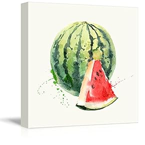 Square Canvas Wall Art - Watermelon Watercolor | Fruits Watercolor Art and Illustrations - Giclee Print Gallery Wrap Modern Home Art Ready to Hang - 12x12 inches