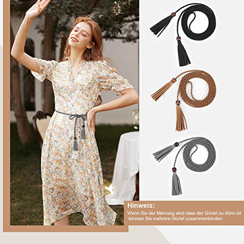 WERFORU Frauen dünne Quaste geflochtene Taille Gürtel, dünne gewebte Gürtel Taille Band für Rock Kleid