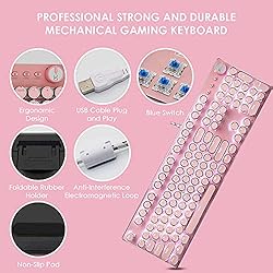 Pink Typewriter Keyboard and Mouse,Retro Vintage