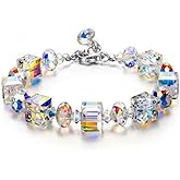 Multicolor Plastic Bracelets for Women, Adjustable Link Handmade Crystal Bracelet CZ Jewelry, Northern Lights Bracelets Teardrop Links Friendship Elemental Crystal Bracelet Jewelry Gifts for Women