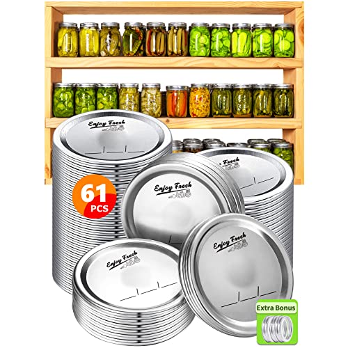 Wide Mouth Canning Lids 58 Count Mason Jar Lids and EXTRA 3 Bands 100