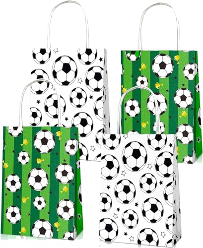 ORCHID M® 12 Pieces Soccer Party Favor Bags Soccer Goodie Bags Soccer Print Treat Bags Soccer Themed Birthday Party Supplies for Soccer Party Favors Decor for Soccer Party Girls Kids