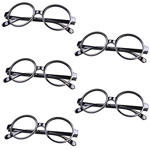 5 X FancyG® Retro Geek Nerd Style Round Shape Glass Frame NO LENSES - Black