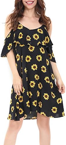 GUBERRY Women's Adjustable Spaghetti Strappy Cold Shoulder Floral Summer Beach Dress