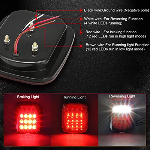 AMBOTHER Universal Trailer Tail light 2X16 LED Brake Stop Turn Signal Reverse Running Back Up Lights For Truck Jeep Pickup VAN RV SUV Towing Vehicle DC12V, Red/White,1 Year warranty