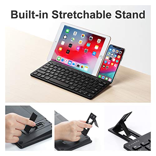 SANWA Multi Device Bluetooth Keyboard, with Builtin Stretchable Stand, Portable & Slim, for