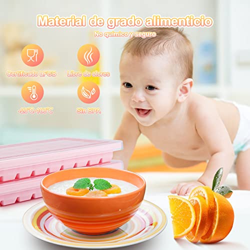 bedee Cubiteras para Hielo con Tapa, 72 Cubitos, Molde Silicona Sin BPA, Bandejas para Hielo Silicona, 2 Piezas Bandejas para Hielo para Congelarse Alimentos para Bebés, Agua, Cola, Cócteles (Rosado)