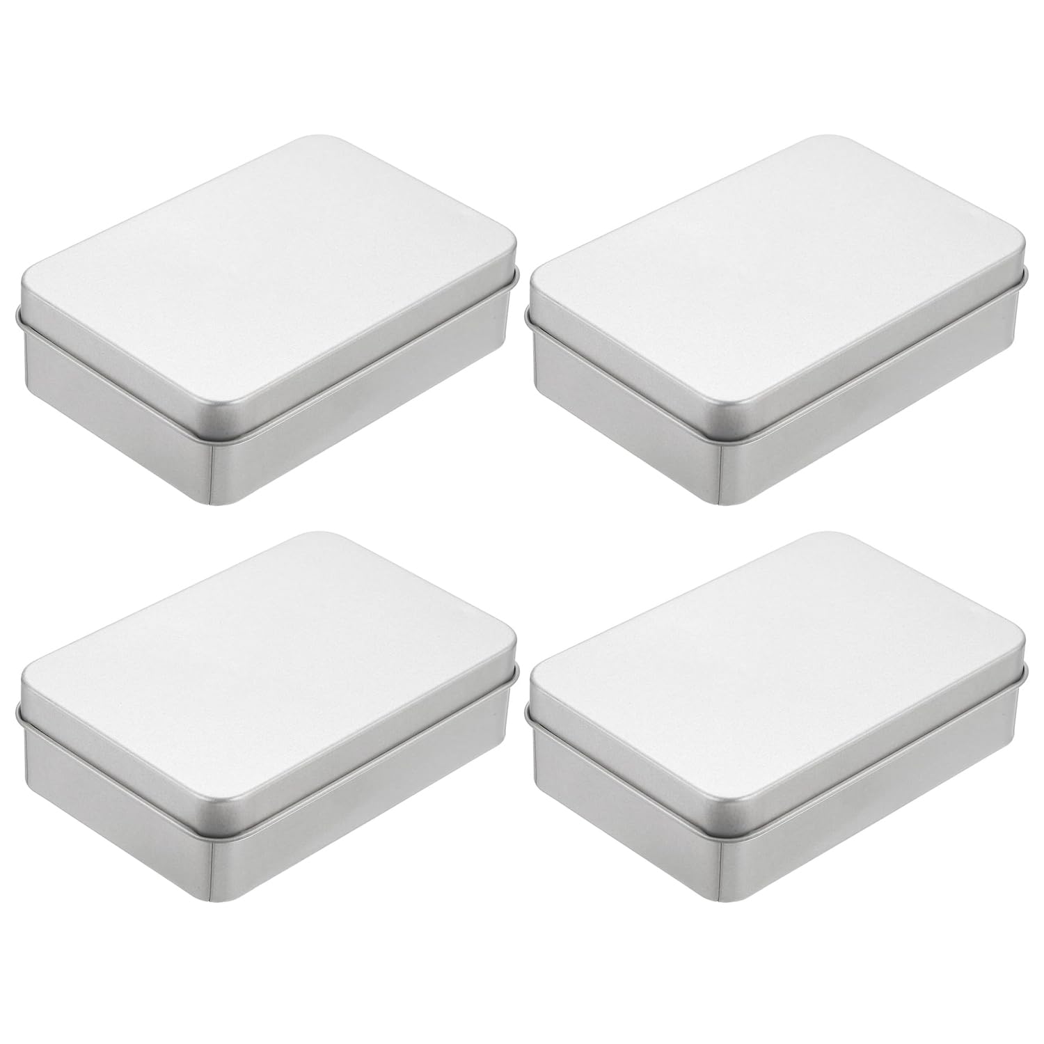 ZEACCT 4-Piece Rectangular Metal Tin Set - Hinged Storage Containers for Candy, Jewelry & Small Items, Empty Tinplate Boxes with Secure Latch, Versatile Home Organization Solution