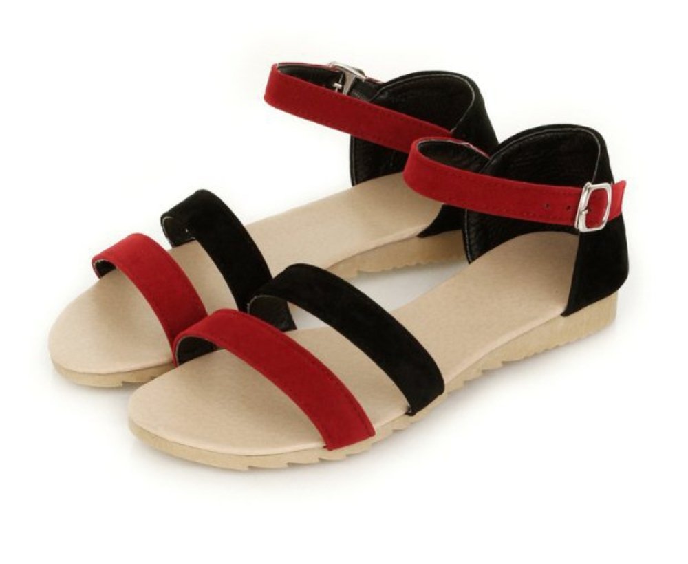 patchwork buckle flat sandal
