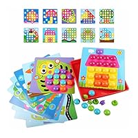 Yugee Button Art Color Matching Mosaic Pegboard Set Toddler Toys Color & Geometry Shape Cognition Skill Learning Educational Toys for Boys Girls