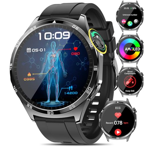 2026 New Smart Watch Men/Women with ECG/BMI/HRV, 1.43"AMOLED Smartwatch with Bluetooth Calls/24H Heart Rate Monitor/Body Temperature/SpO2/Health Glance/Sleep&Sport Monitor for iOS Android