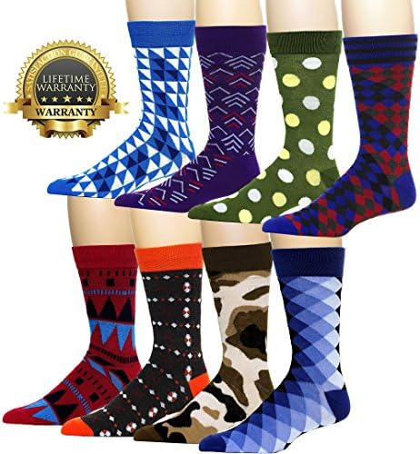 Pianillo Mens 8 Pack Patterned Dress Socks Colorful Ultimate Blend (8 Pairs)