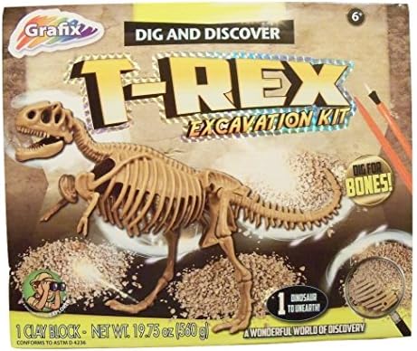 Dig and Discover Dinosaur Excavation Kit ~ T-rex (8 Bones, 1 Clay Block, Tools and Instructions; Ages 6+)