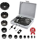 Zantle Hole Saw Kit for Wood- 16 Pieces 3/4''-5'' Full Set in Case with 1pcs Hex Key, 2pcs Mandrels and 1pcs Install Plate for PVC Board Plastic Plate Drilling Drywall and Soft Wood