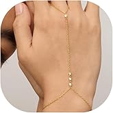 Hand Chain Bracelets for Women 14K Gold/Silver Plated Dainty Hand Chain Bracelets Cubic Zirconia Beaded Station Bracelet Charm Gold Cuff Bangle Stackable Bracelet Trendy Simple Fashion Body Jewelry