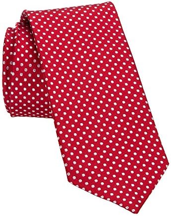 Donum Collection Red Silk Mens Tie Necktie Modern Medium 2.5 Inch Width White Dots
