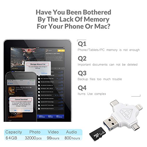 4 in 1 Flash Drive 64 GB for iPhone X 8 7 6s 5s iPad, USB C Thumb Drive for Samsung Galaxy S10 S9 S8, USB Flash Drive for Samsung Galaxy 7 Android Phone, USB 3.0