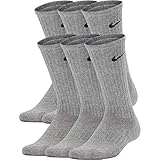 Nike Kids' Performance Cushioned Crew Training Socks (6 Pair), Girls & Boys' Socks with Cushioned Comfort & Dri-FIT Technology, Dark Grey Heather/Black, S