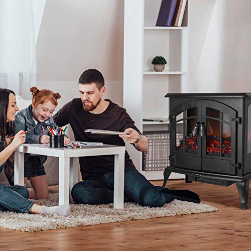 femor 25" Electric Fireplace, Adjustable 3D Realistic Flame Effect & Temperature, Portable 1400W Indoor Space Freestanding Heater with Overheating Safety Protection - Thumbnail 5