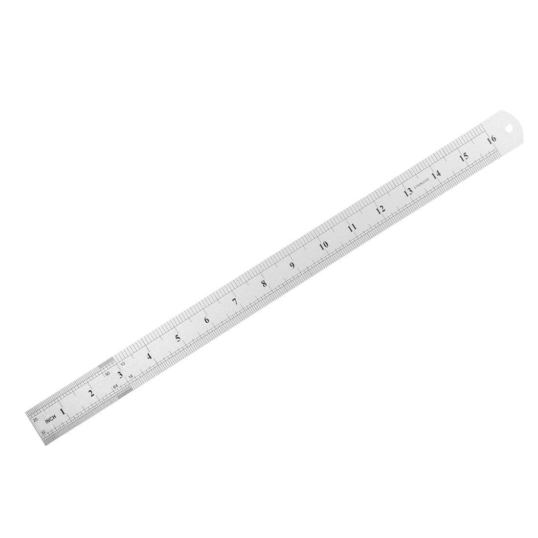 sourcing map Straight Ruler 400mm 16 Inch Metric Stainless Steel Measuring Ruler Tool with Hanging Hole Inch & Centimeters Precision Drawing Ruler