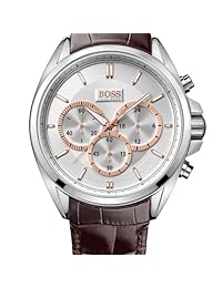 Hugo Boss blanco Dial Acero inoxidable piel de los hombres reloj de cuarzo Chrono 1512881