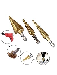 Juego de 3 brocas de titanio para escalones de acero de alta velocidad, duraderas con bolsa de almacenamiento