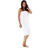Boca Terry Towel Wrap for Women - Knit Waffle Weave Spa Wrap, Bath & Shower Wrap Around Towel w. Snaps - White, Beige M/L, 2X