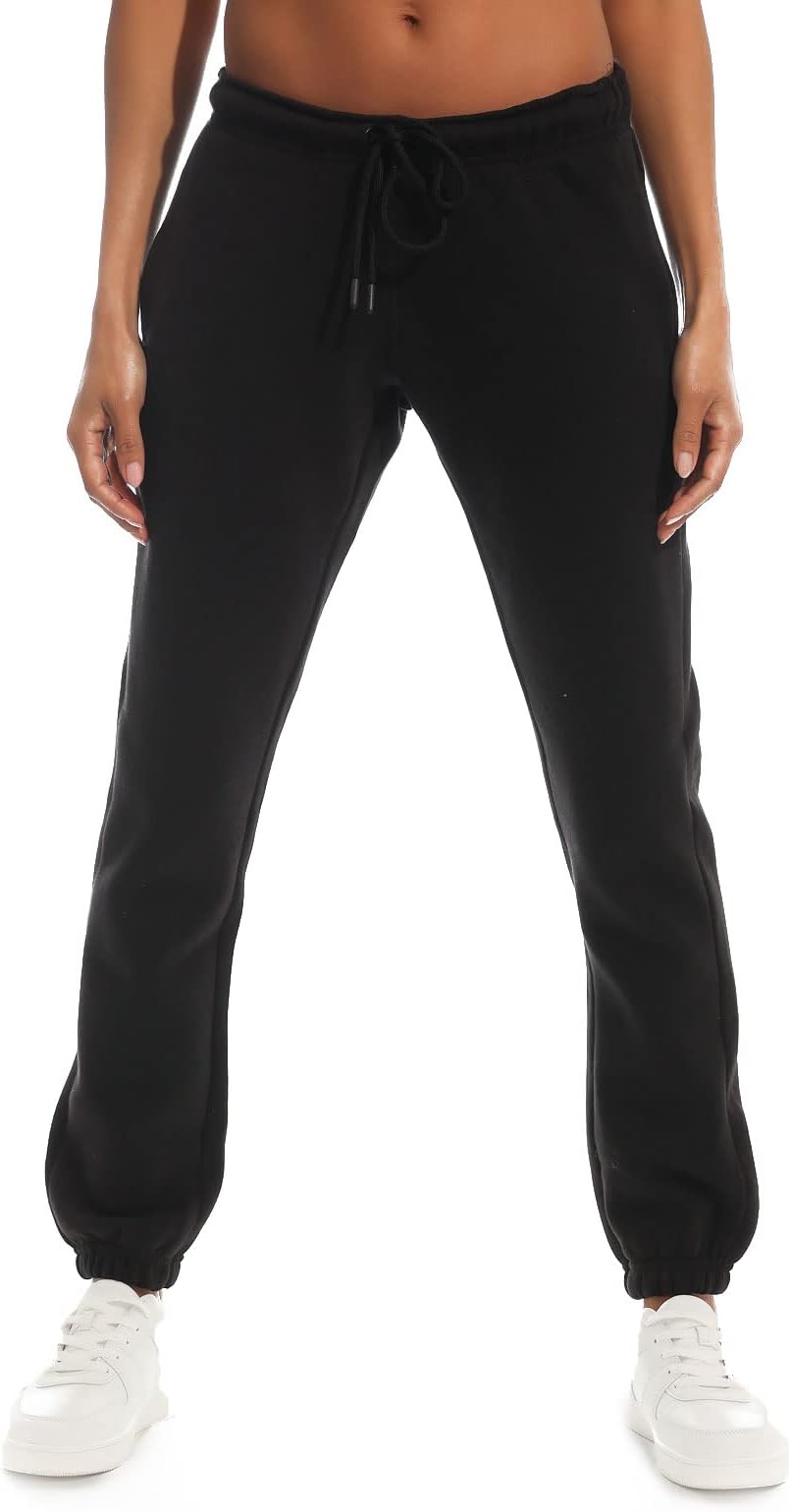 Light & Shade Women's Fleece Joggers Drawstring Waist Black XL