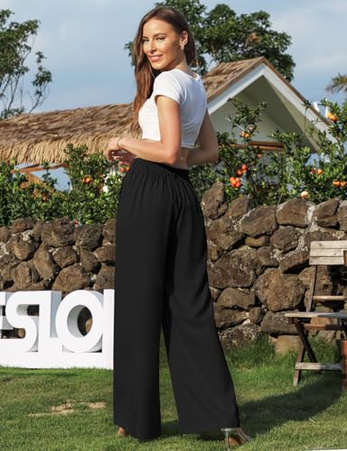 DACESLON WIDE LEG DRESS PANTS WOMENS 2024 SUMMER BUSINESS WORK TROUSERS STRAIGHT DRESSY SUIT SLACKS CLOTHING (BLACK, S)