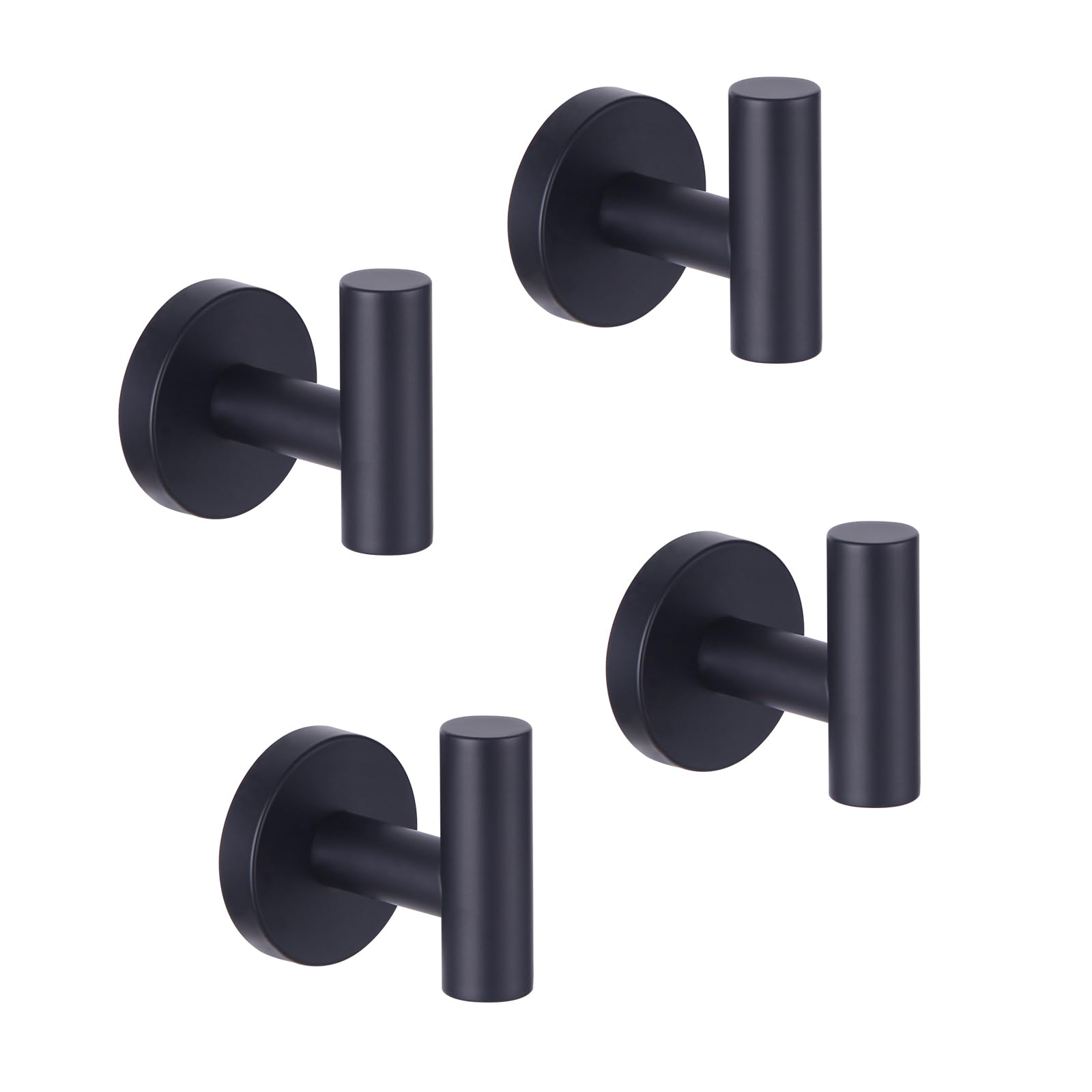 GERZWY Bathroom Matte Black Coat Hook SUS 304 Stainless Steel Towel/Robe Clothes Hook for Bath Kitchen Modern Hotel Style Wall Mounted 4 Pack AG1307B-BK