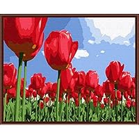 DIY Oil Paint by Number Kits for Beginners Adult on Canvas Red Tulips Flowers 19.7x15.7in 1 Pack by SimingD