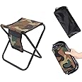 Qesonoo Mini Portable Folding Stool, Camping Fishing Stool for Adults Fishing Hiking Gardening and Beach with Carry Bag, Hold Up to 450lbs(Camouflage)