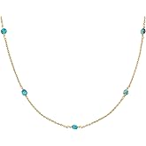 MYEARS Women Bead Choker Station Necklace Gold Gemstone 14K Simple Dainty Handmade Chain Everyday Boho Beach Jewelry