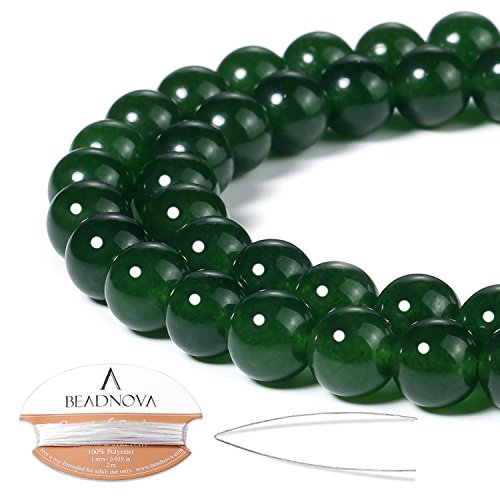 BEADNOVA 8mm Green Jade Gemstone Round Loose Beads for Jewelry Making (45-48pcs)