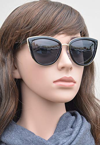 PZ Polarized - Women Cat Eye Metal Bridge Design Mirror and Solid Sunglasses (Black Gold + Solid) - Thumbnail 4